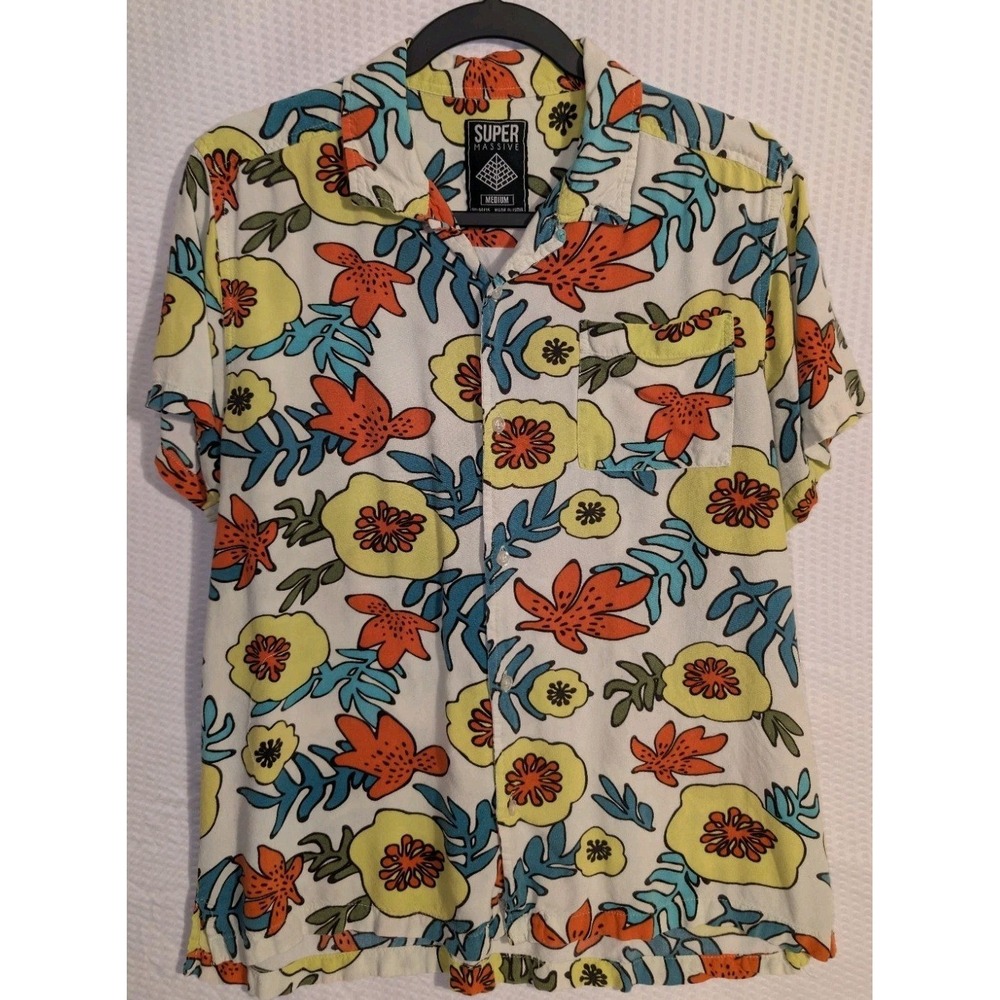 Super Massive Mens Short Sleeve Hawaiian Shirt Floral Button Up Size‎ M